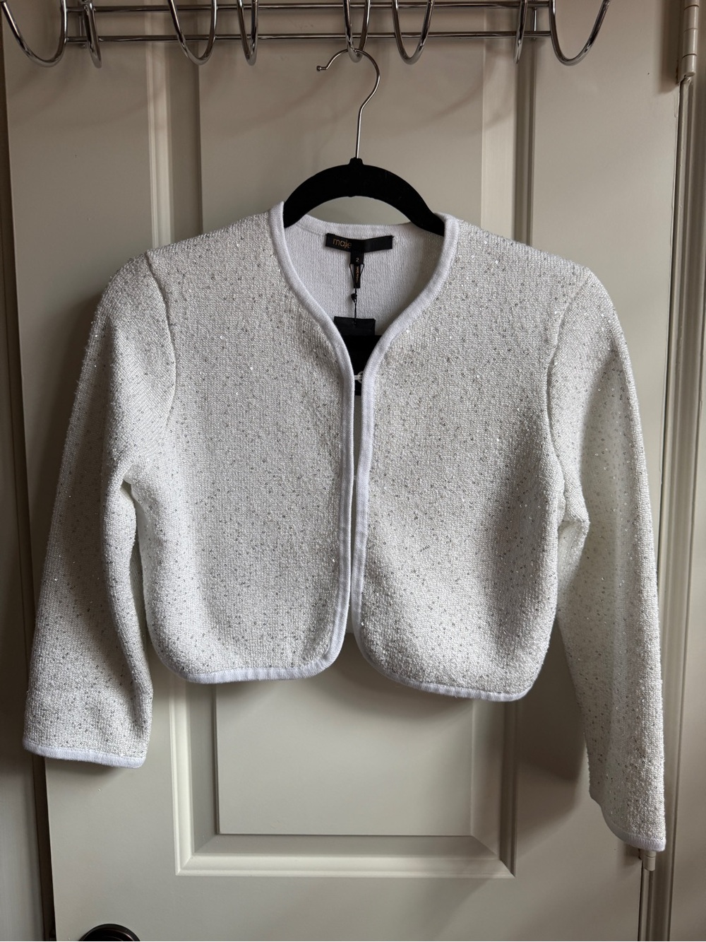 Maje Sequin Cropped Cardigan Shrug White